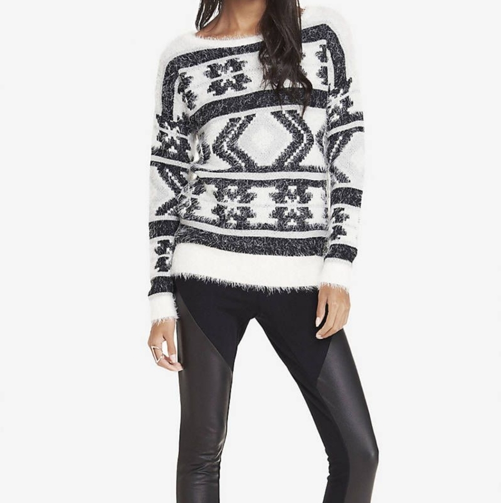 EXPRESS Fuzzy Aztec Print Furry Sweater